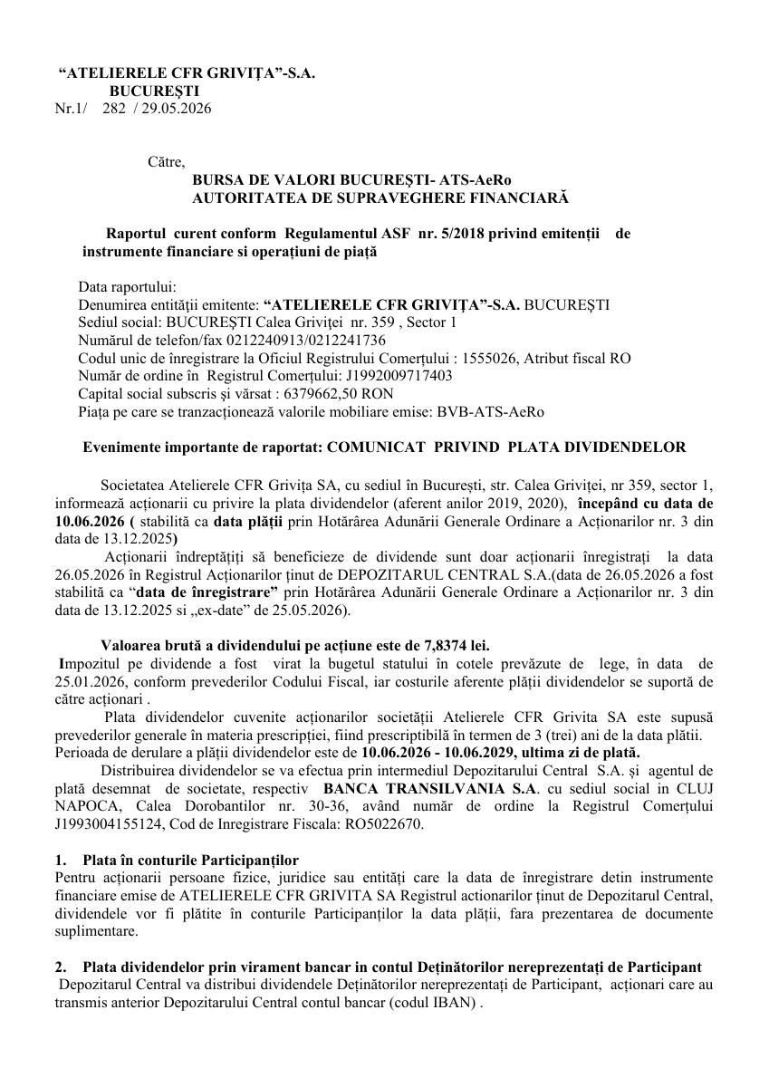 ATELIERELE CFR GRIVITA SA BUCURESTI (ATRD)