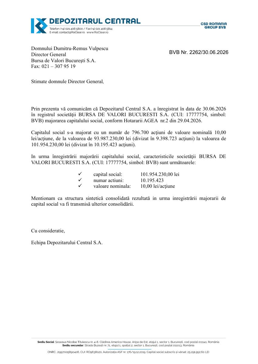 BURSA DE VALORI BUCURESTI SA (BVB)
