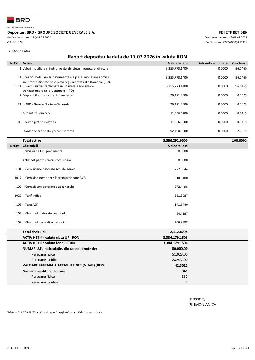FONDUL DESCHIS DE INVESTITII ETF BET BRK (BKBETETF)