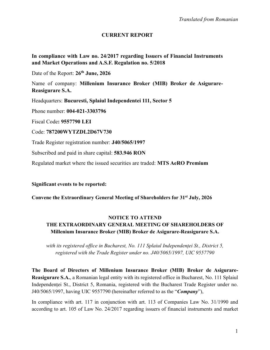 Millenium Insurance Broker (MIB) Broker de Asigurare-Reasigurare (MIB)
