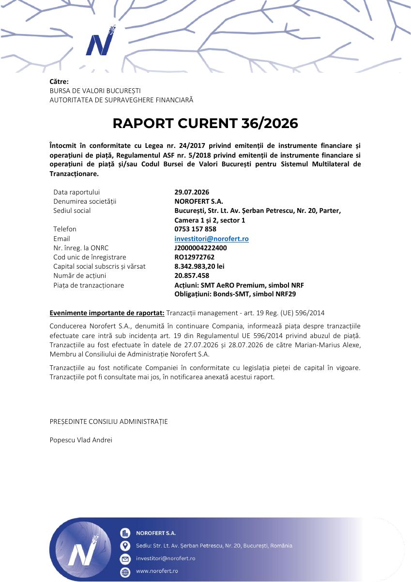 Obligatiuni NOROFERT 2029 (NRF29)