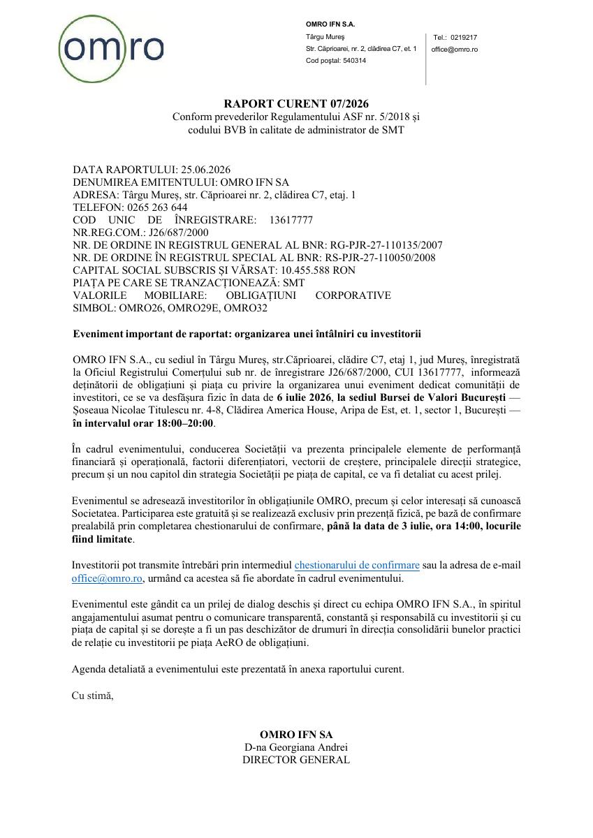 OMRO IFN S.A. (OMRO32)