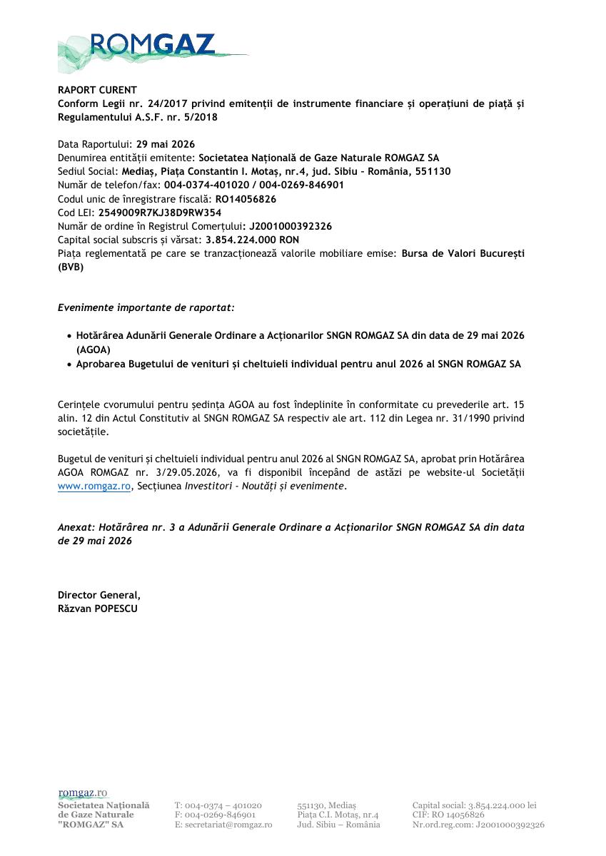 S.N.G.N. ROMGAZ S.A. (SNG31E)