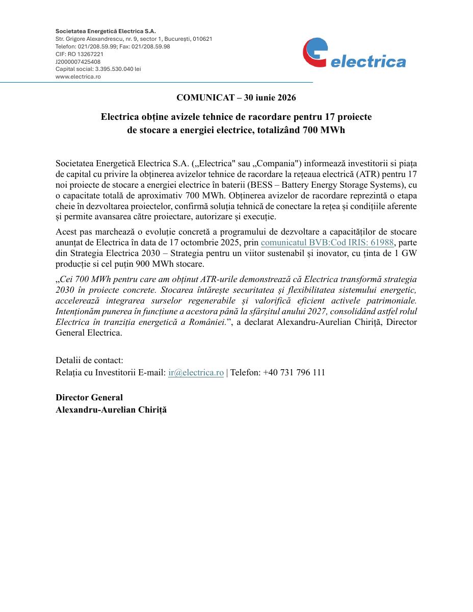 SOCIETATEA ENERGETICA ELECTRICA S.A. (EL30E)