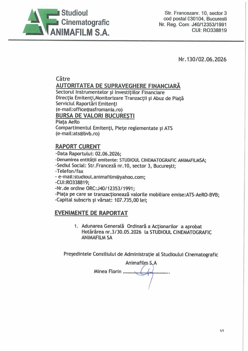 STUDIOUL CINEMATOGRAFIC ANIMAFILM SA BUCURESTI (ANIM)