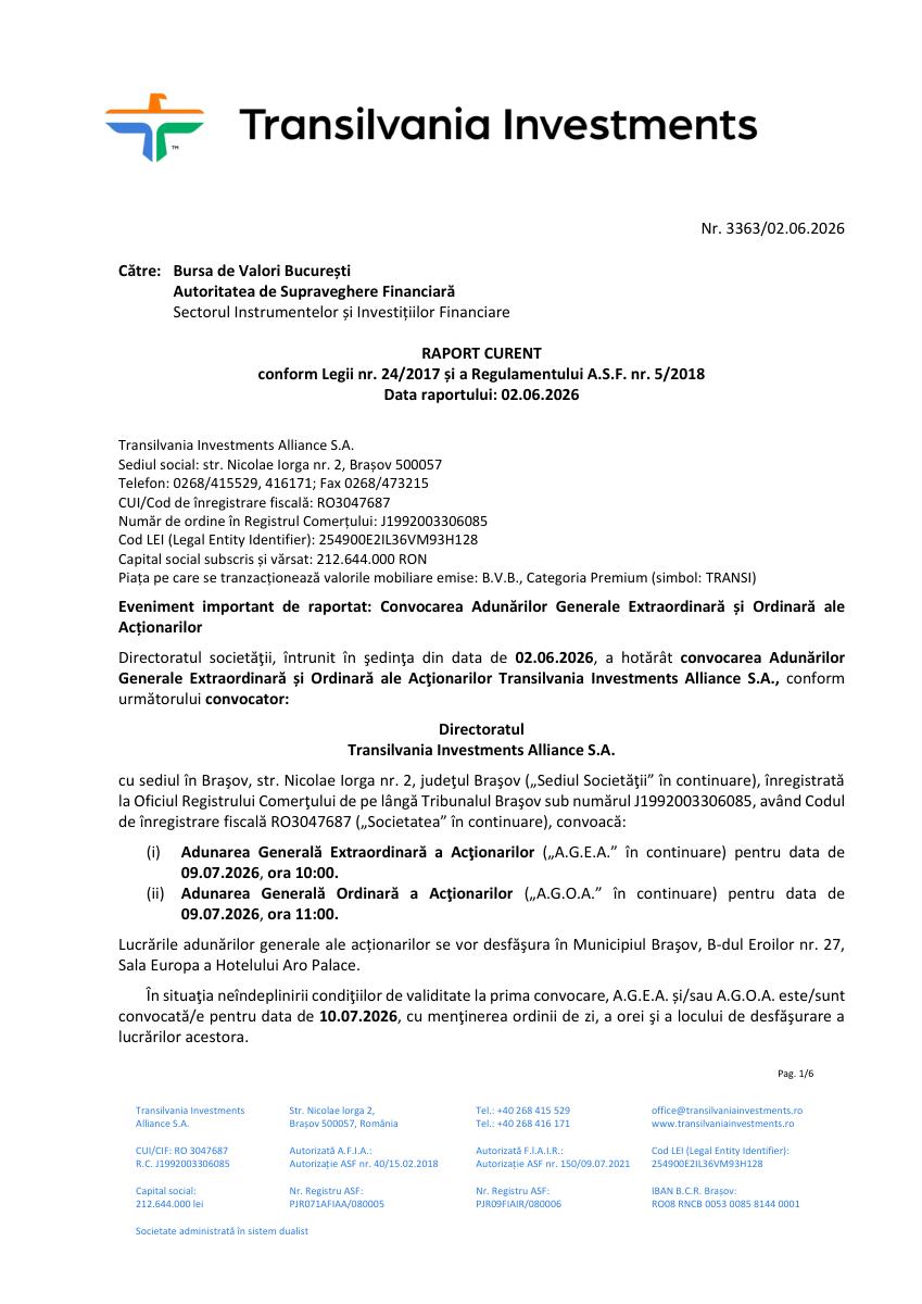 TRANSILVANIA INVESTMENTS ALLIANCE S.A. (TRANSI)